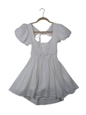 Thatssofetch 2 White Linen Blend Puff Sleeve Mini Dress Cottagecore Coquette